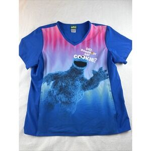 Sesame Street Cookie Monster Short Sleeve Blue Scrub‎ Top kWomen's Size XL